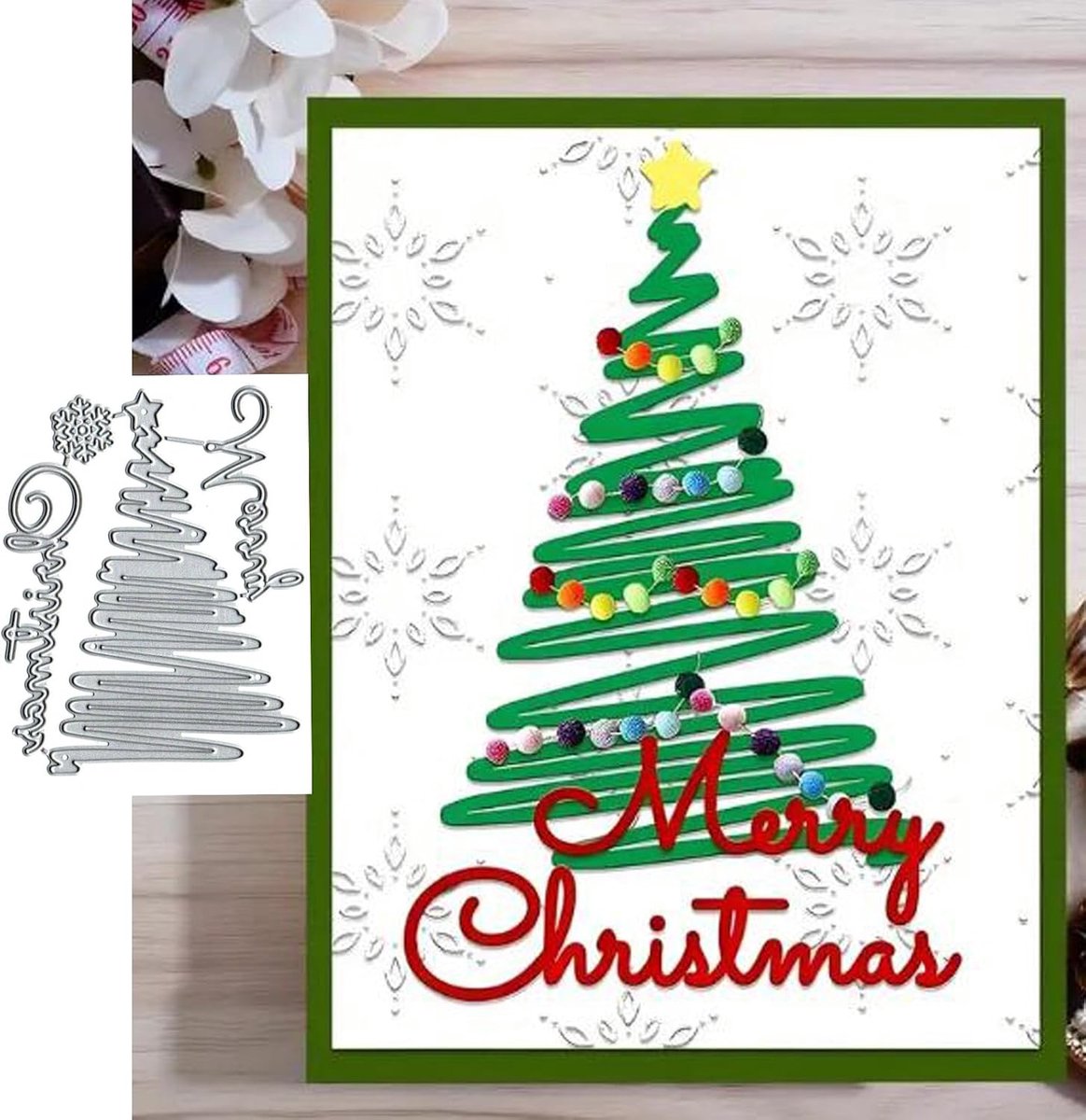 Kerstboom Sneeuwvlok Metalen Stanssnede, Lente Zonnebloem Lijst Blad Snijdijzers Snijsjablonen voor DIY Scrapbooking Album Decoratief Embossing Papier Stanssnede voor Kaarten Maken