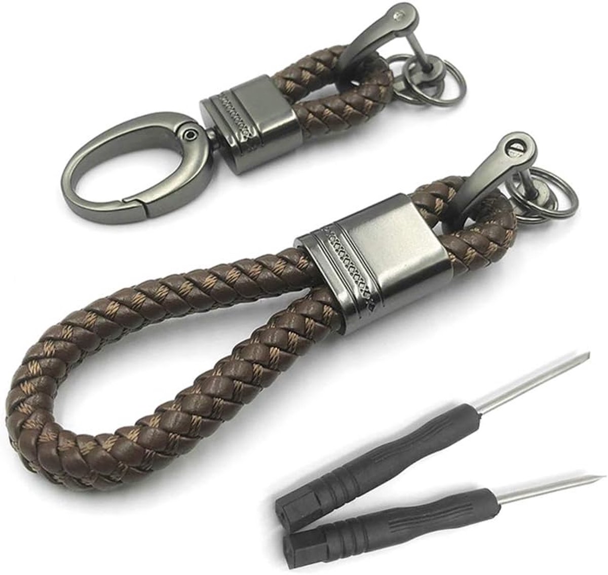 2 stuks stijlvolle sleutelhangers, lederen gevlochten sleutelhanger, PU sleutelband met zinklegering