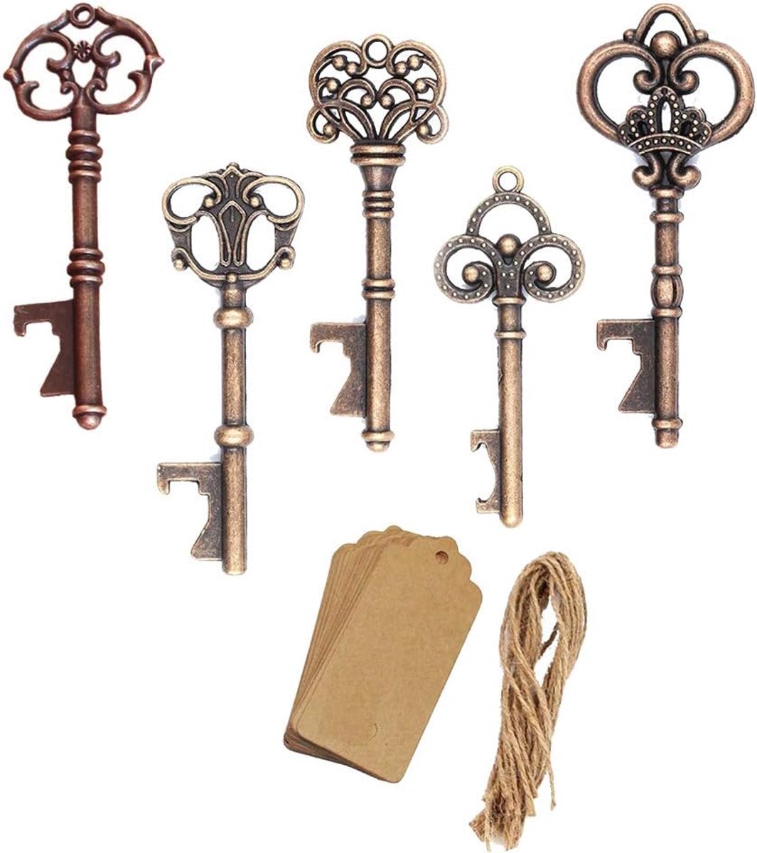 50 stuks vintage koperen skelet sleutelopener voor bruiloft, verjaardag, feest