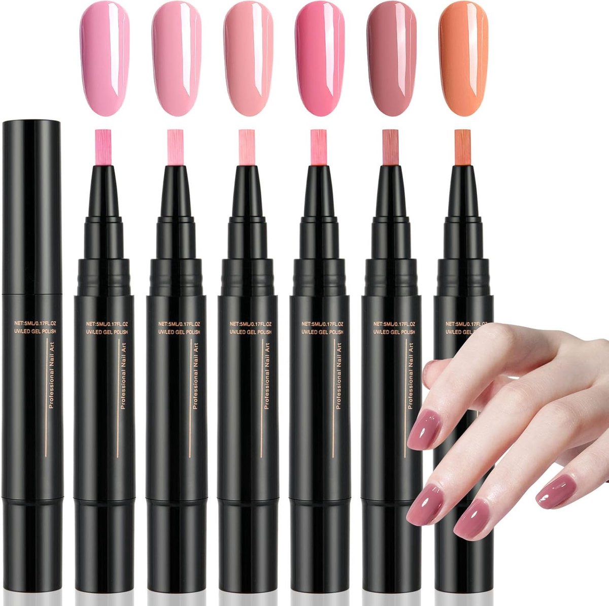 Nagellakstift Set 6-delig - 5 ml Sneldrogend - Rode Serie - Langhoudende Nail Art Marker - SnelShoppen