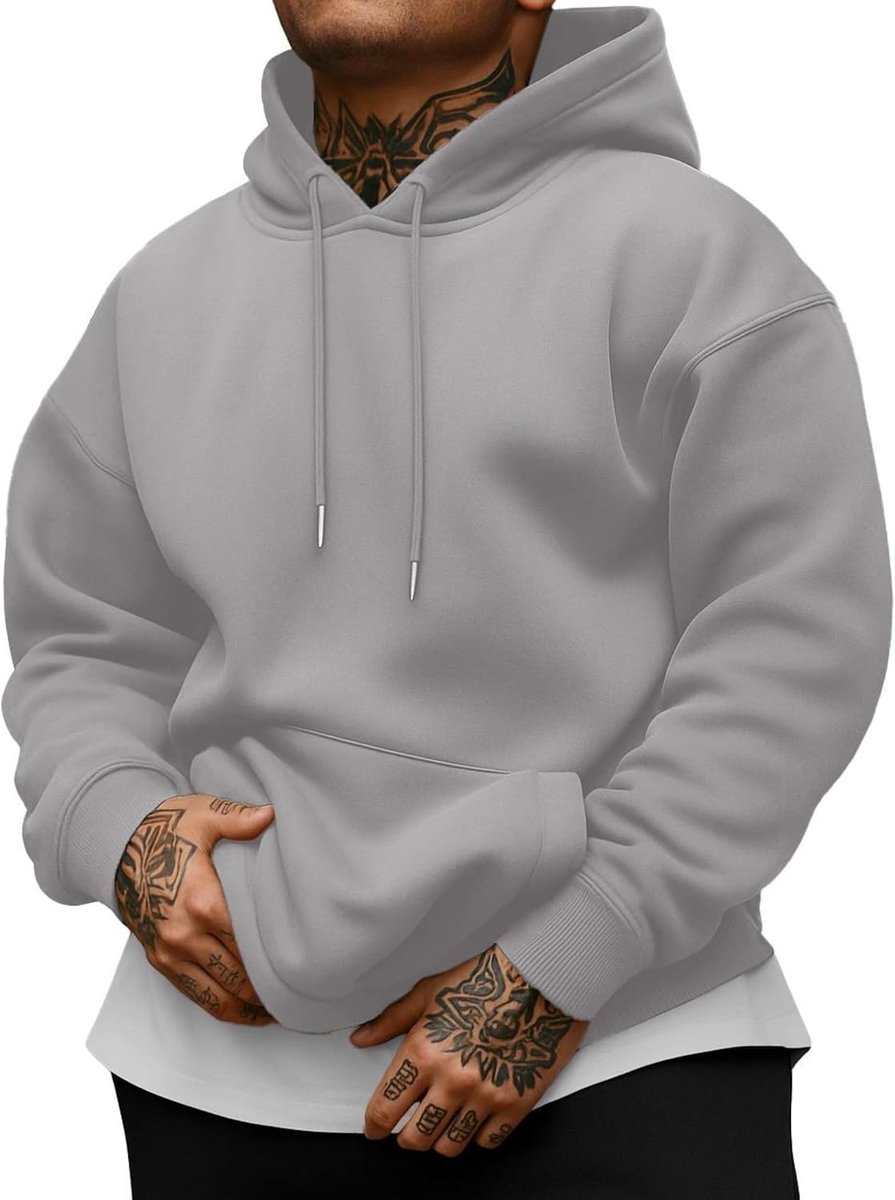 Heren hoodie in grote maten, polarfleece trui met rolkraag en geribbelde randen