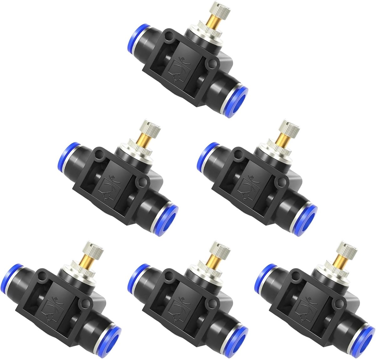 6 mm pneumatisch ventiel, bidirectionele rechte snelheidsregelaar, met roestvrijstalen snapring, voor PU-slangen en nylon slangen, 6 stuks