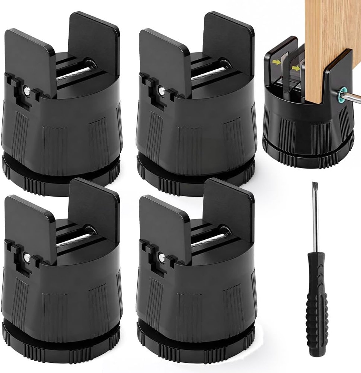 Set van 4 meubelverhogers, 5 cm, verstelbare bedraiser voor 10 mm - 50 mm breed, vierkant en rond stoelpoten, bedscheermes met schroefbevestiging, zware stoelverhoger, meubelraisers (zwart)