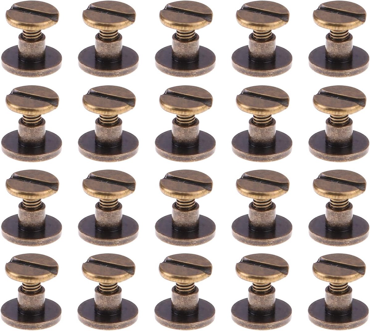 Klinknagels, dubbele kap klinknagels, ChicagoBinding schroeven, assortiment kit, voor verzamelalbum, fotoalbums, lederreparatie, 20 stuks, 9 x 6,5 mm, brons tokaneit