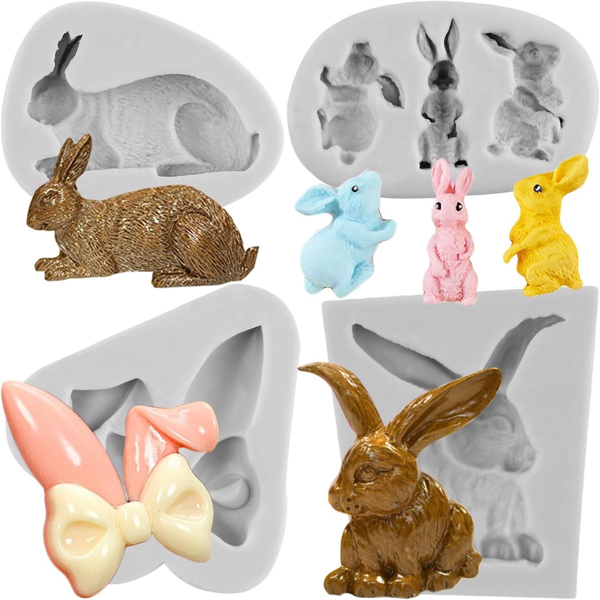 paashaas, oren, chocolade, snoep, siliconen mallen voor taartdecoratie, cupcaketopper, polymeerklei, tandvleespasta, set van 4