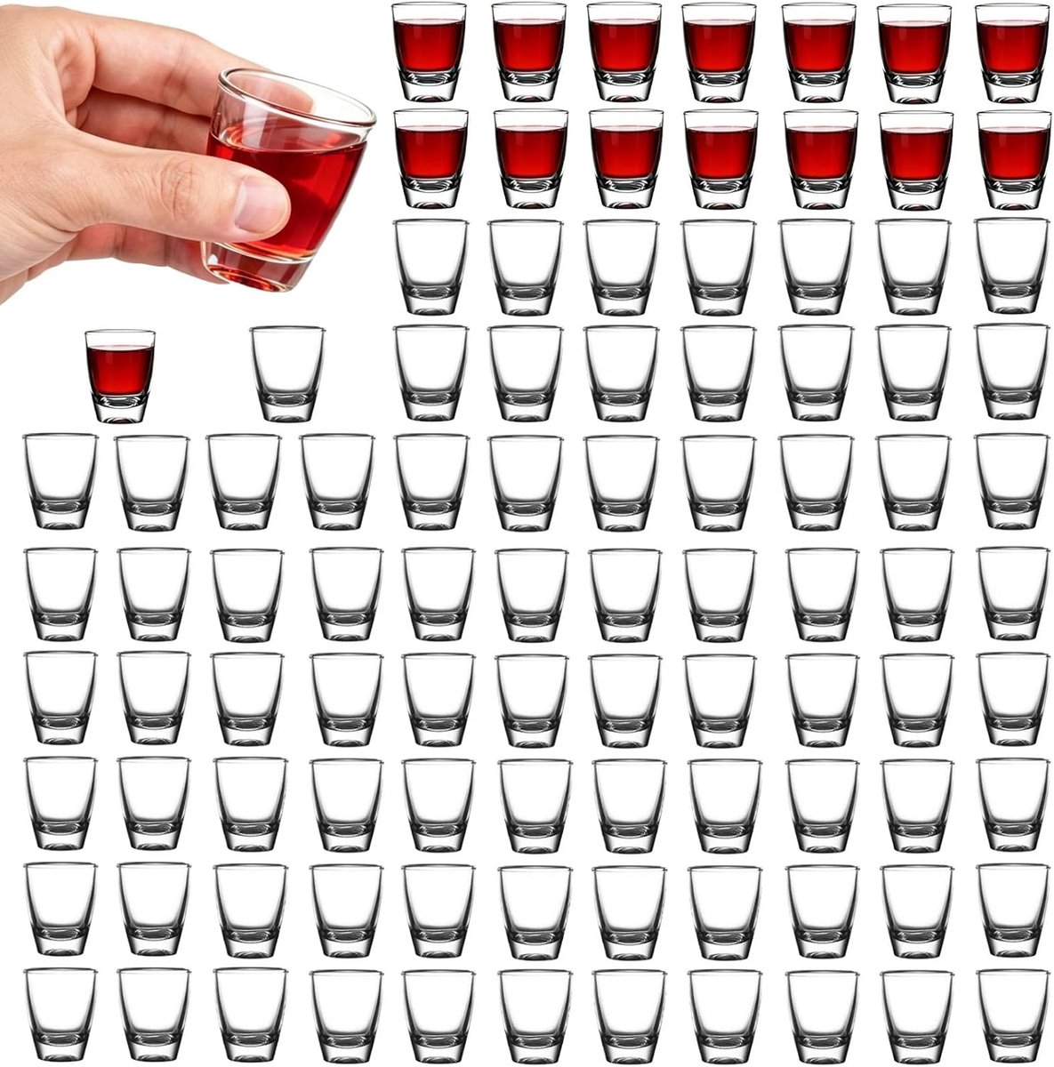 96 stuks borrelglazen, 35 ml, mini gehard glas, robuuste directe beker, met versterkte dikke bodem, feestaccessoires, geschikt voor wodka, ouzo, sambuca, vaatwasmachinebestendig