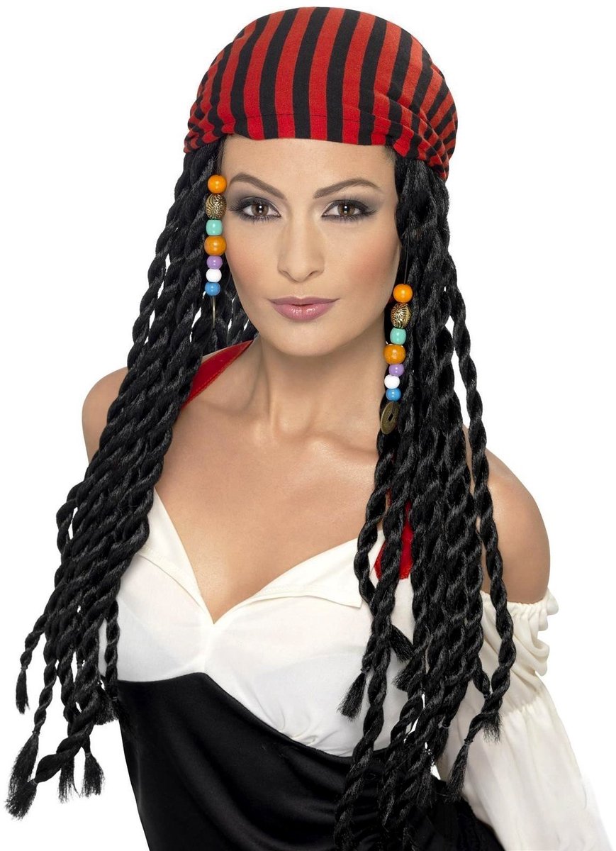 Captain Jacky piratenpruik met hoofddoek - Carnavalspruik