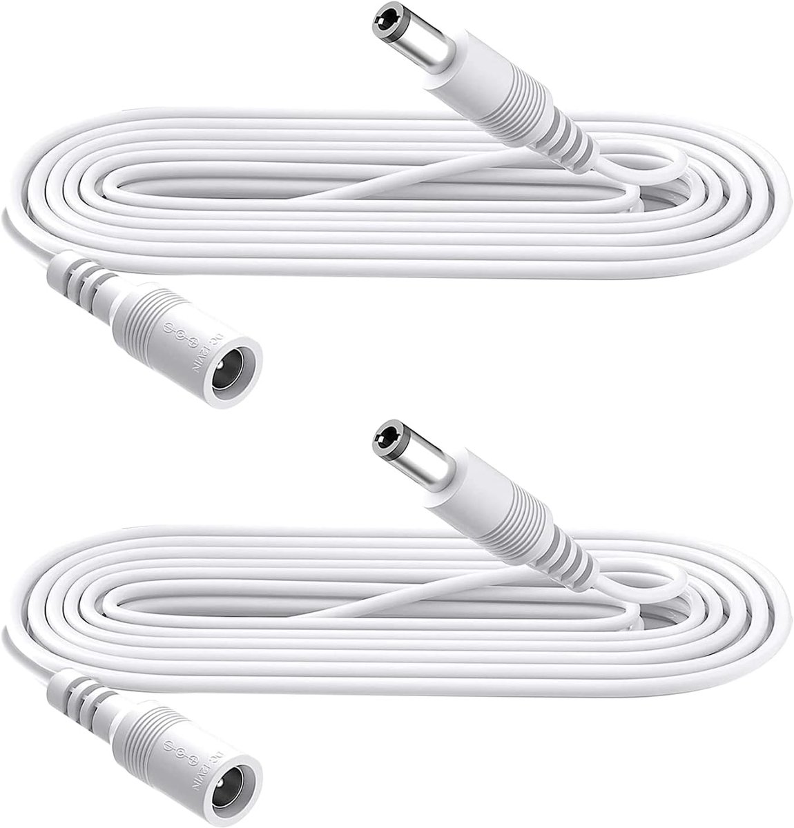 2-Pack 1 meter Verlengkabel, Stekker 5,5 mm x 2,1 mm, DC 5V 6V 9V 12V 24V Voedingsadapter Verlengsnoer, voor CCTV Camera, IR verlichting, Printer, LED Strip, Wit