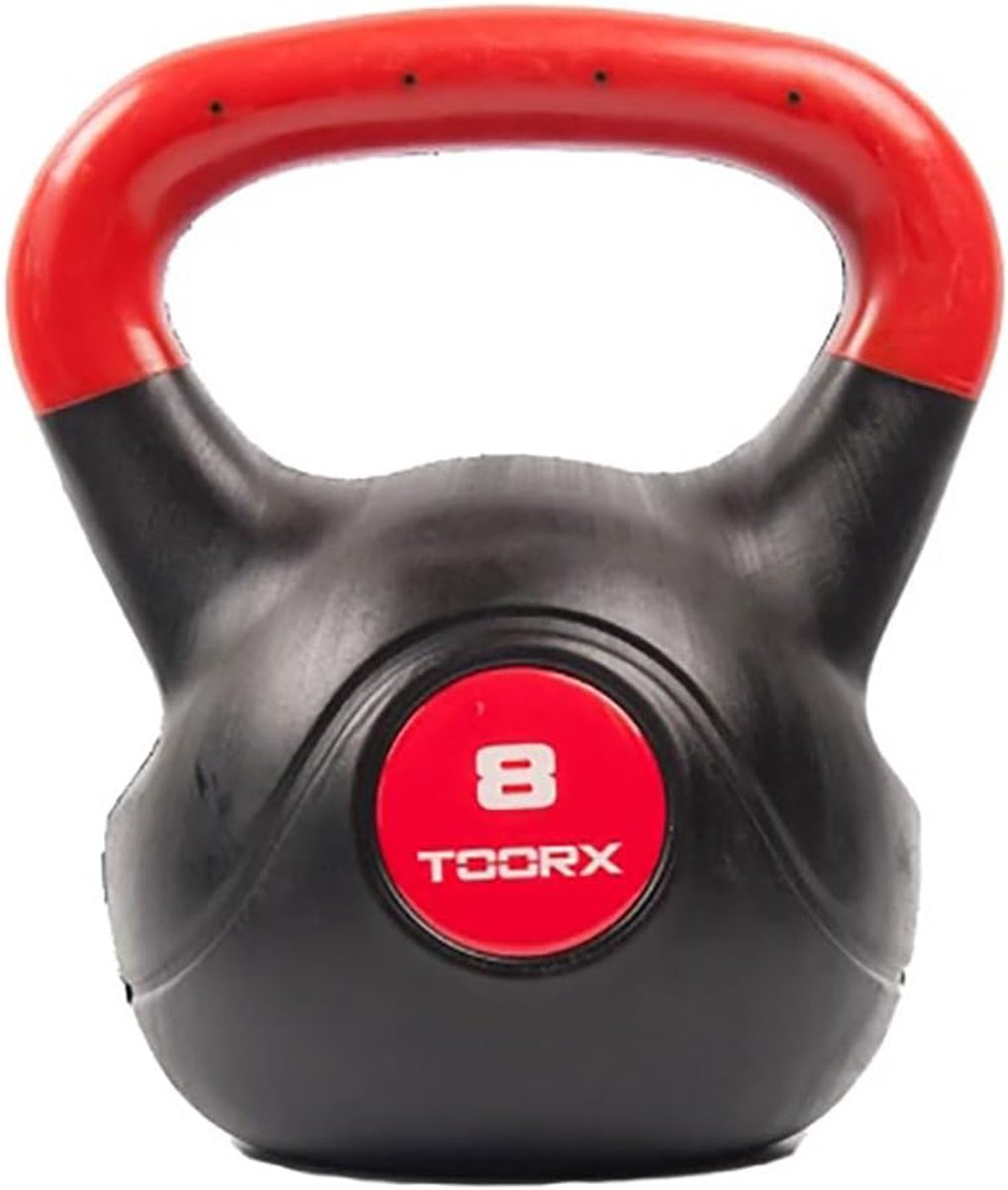 Kettlebell 8 kg - pvc - zwart/rood - ideaal voor krachttraining - SnelShoppen