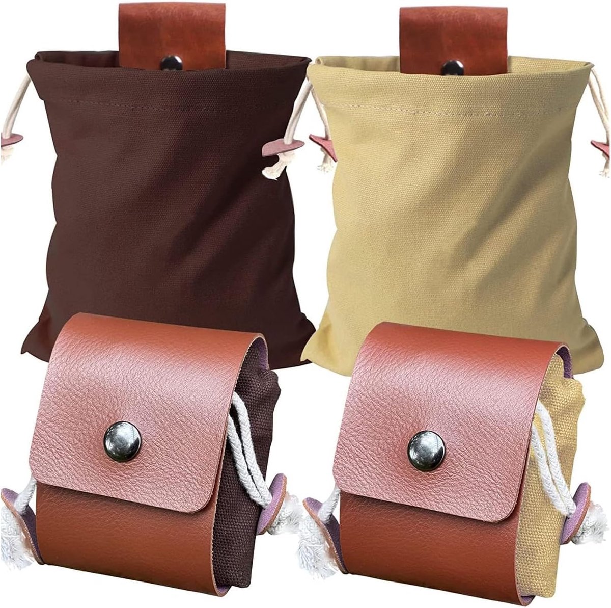 2 stuks Canvas foerageringstasje, Leer en Canvas Bushcraft Bag, Opvouwbare Waxed Canvas, Bushcraft-tas voor kamperen, wandelen, oogsten, verzamelen