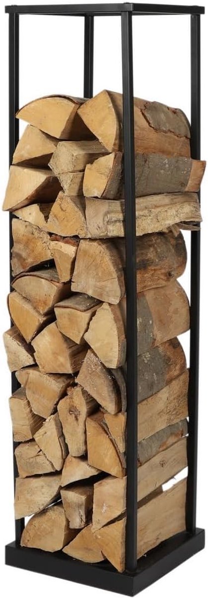 Houthouder 31,5 x 31,5 x H115 cm - zwart metaal - robuuste constructie - moderne uitstraling - SnelShoppen