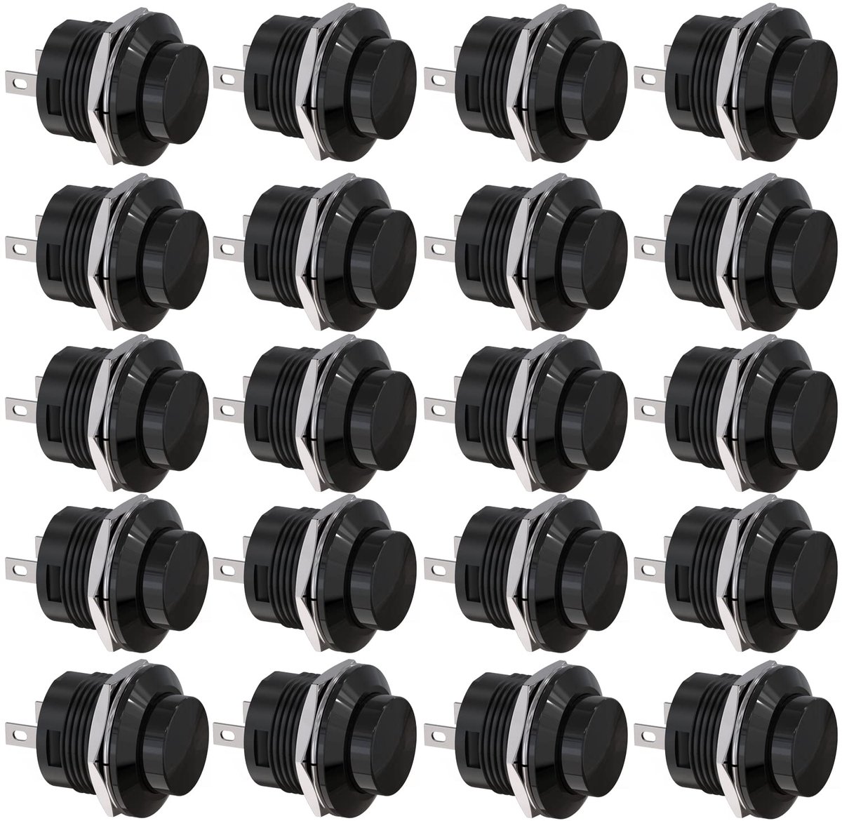 CLDIY SPST Mini-drukknop schakelaar AC250V / 3A AC 125V / 6A zonder vergrendeling ronde drukknop schakelaar zwart kap 20 stuks