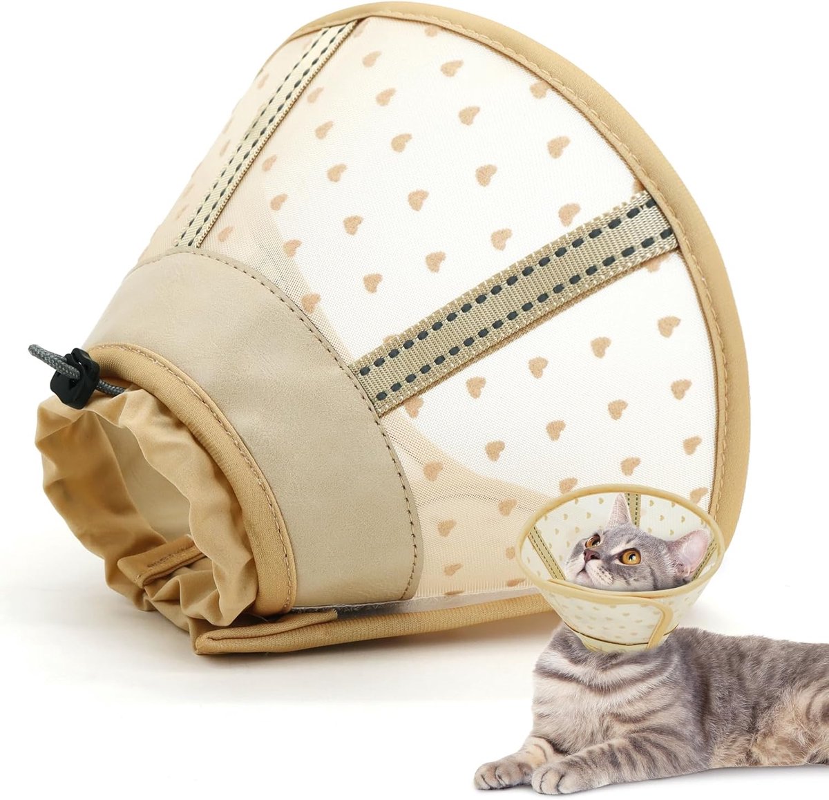 Zachte kattenhalsband, luchtweefsel kattenherstelhoed na operatie om likken te voorkomen, verstelbaar, ademende kattenhalsband als alternatief voor kleine kittens en katten