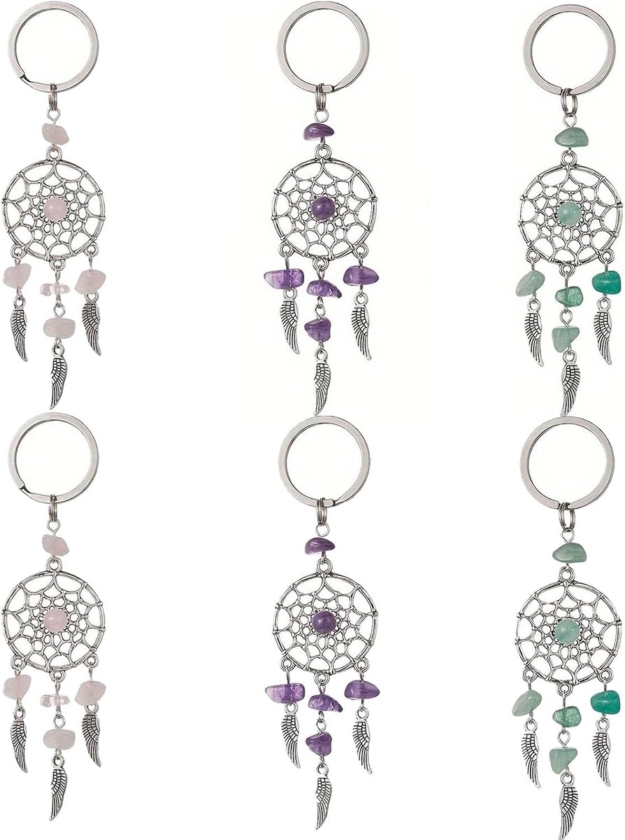 6 stuks Dromenvanger Sleutelhanger Hanger, Sleutelhangers dromenvanger, Dream Catcher Charm Hangers, geschikt voor meisjes, moeders, stellen (roze, paars, groen)