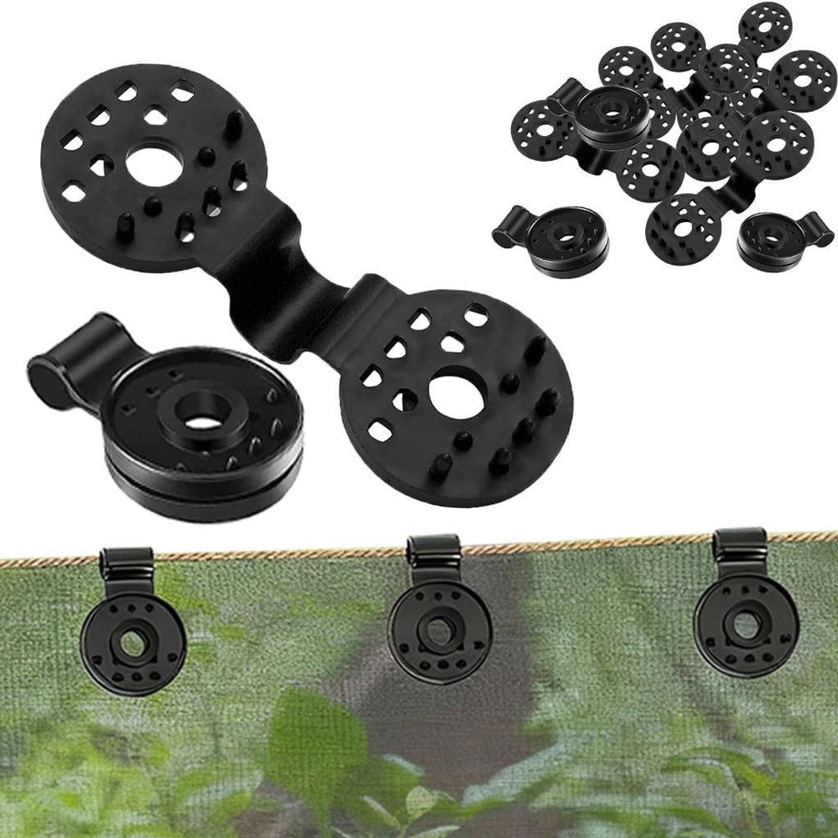 50 stuks kunststof clips voor beschermende stof, zonnezeilclips, zwart, kunststof clips met oogje, kunststof clip voor zonwerend net voor verbindingskabels, schaduwnetten, leuningen