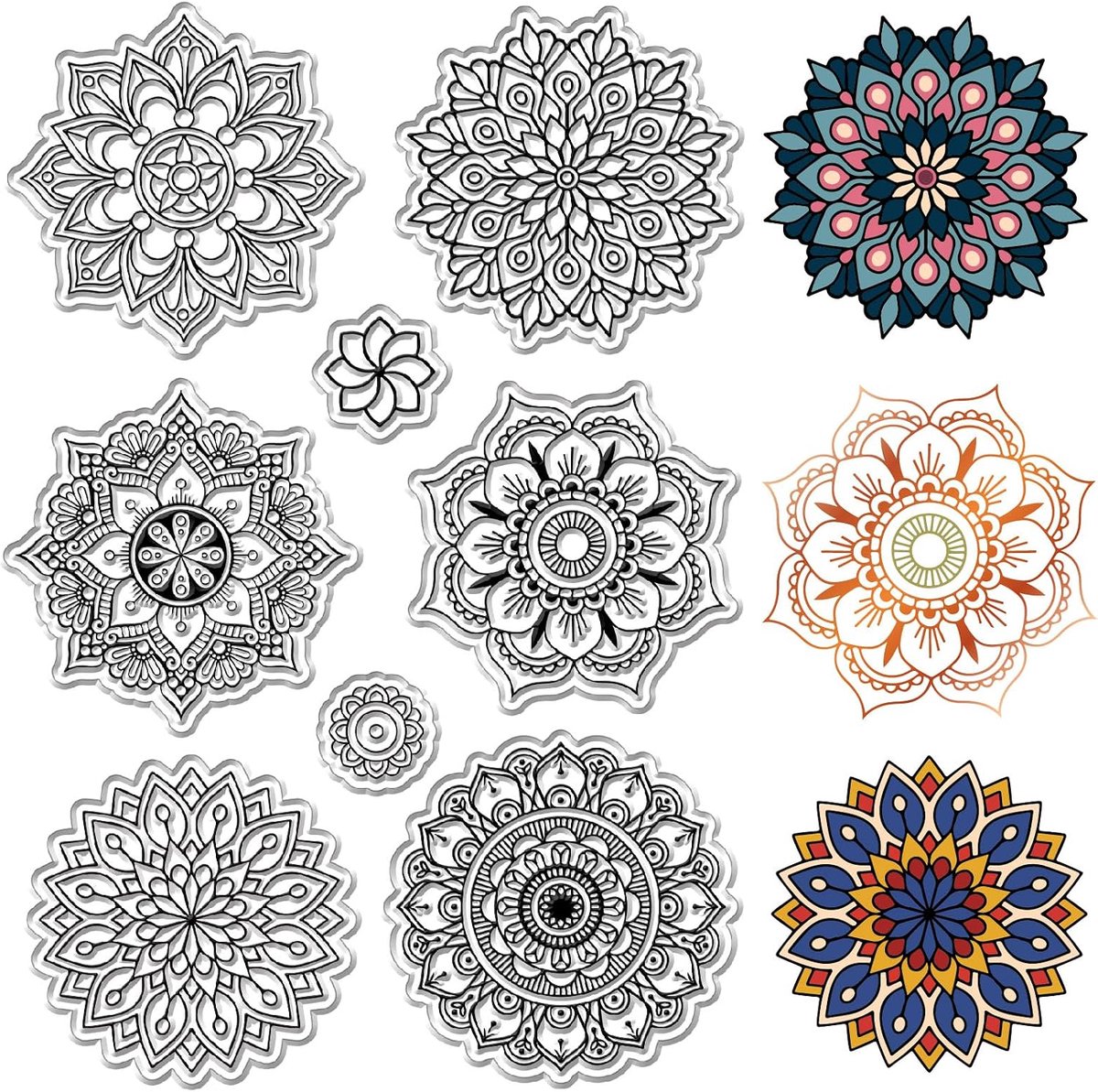 Mandala Bloemen Heldere Rubberstempels Herbruikbare Bloemen Boho Yoga Transparante Siliconen Stempels Vintage voor Journaling Kaarten Maken Decor DIY Scrapbooking Benodigdheden Knutselen