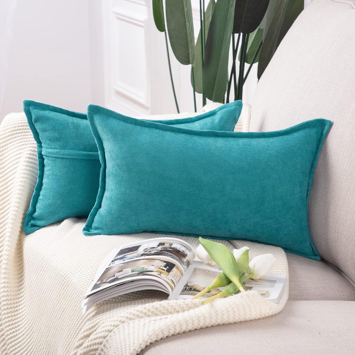Kussenslopen zacht decoratief kussenhoes voor sofa slaapkamer kussensloop 40x60 cm Cyaan Teal