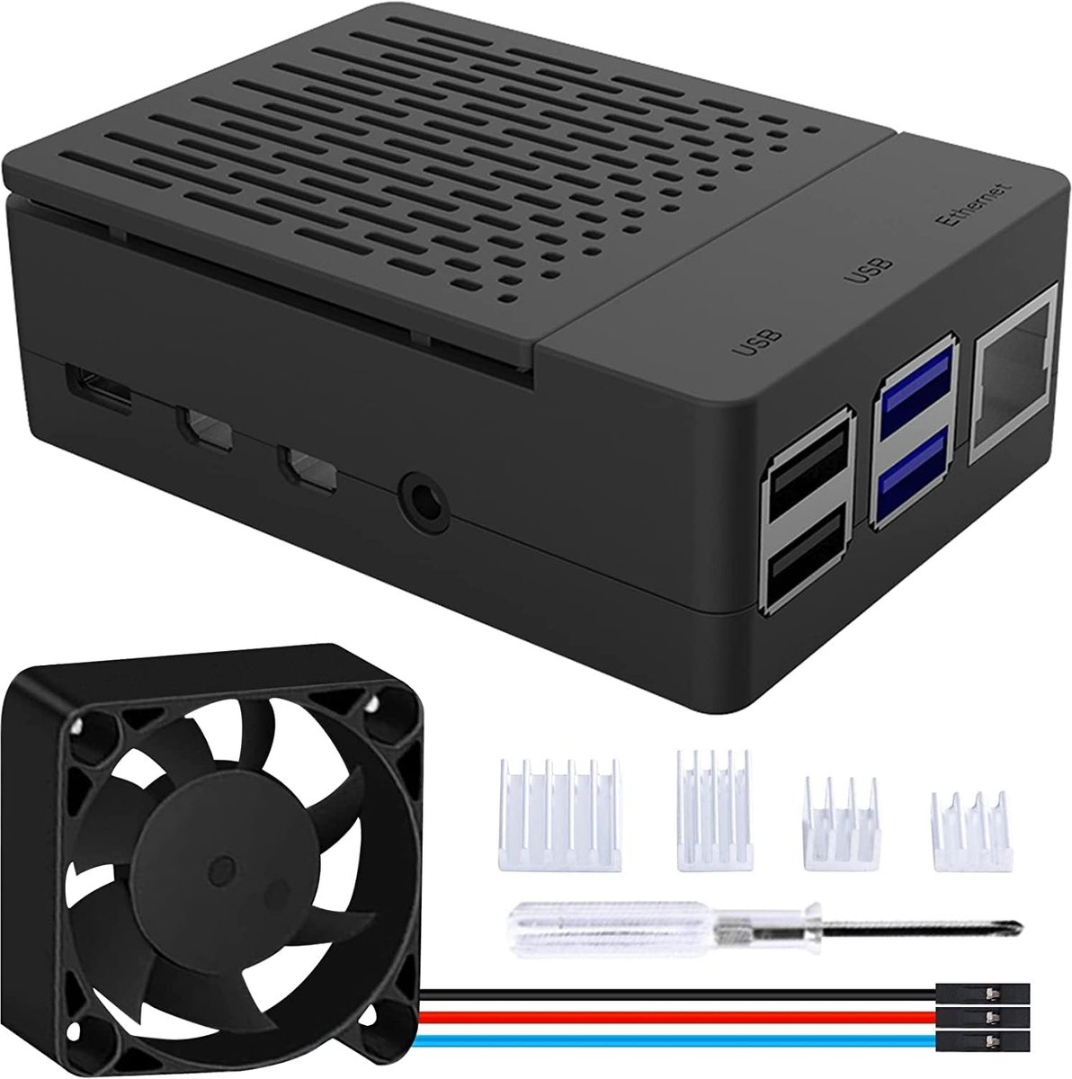 Raspberry Pi 4 Behuizing Met PWM Ventilator 40X40X10mm en Koellichaam Voor Model B 8GB/4GB/2GB (Zwart)
