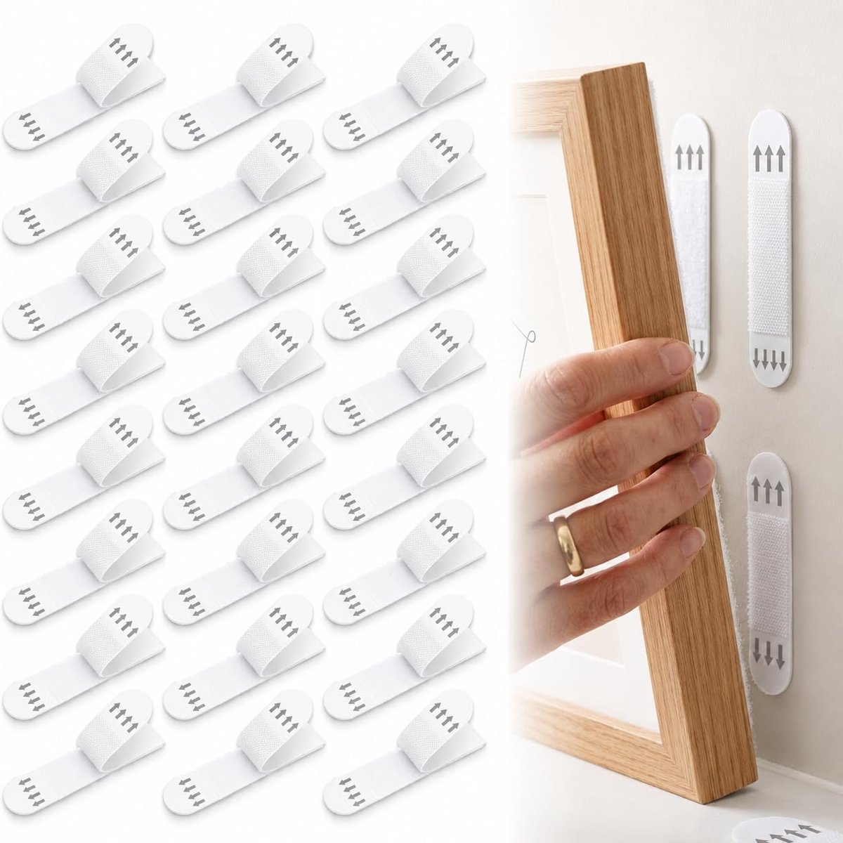 24 sets zelfklevende haken voor fotolijsten, ophangen van foto's zonder boren, zelfklevende haken voor fotolijsten, fotohoeken, plakstrips, posterstrips, zelfklevende pads voor gladde oppervlakken