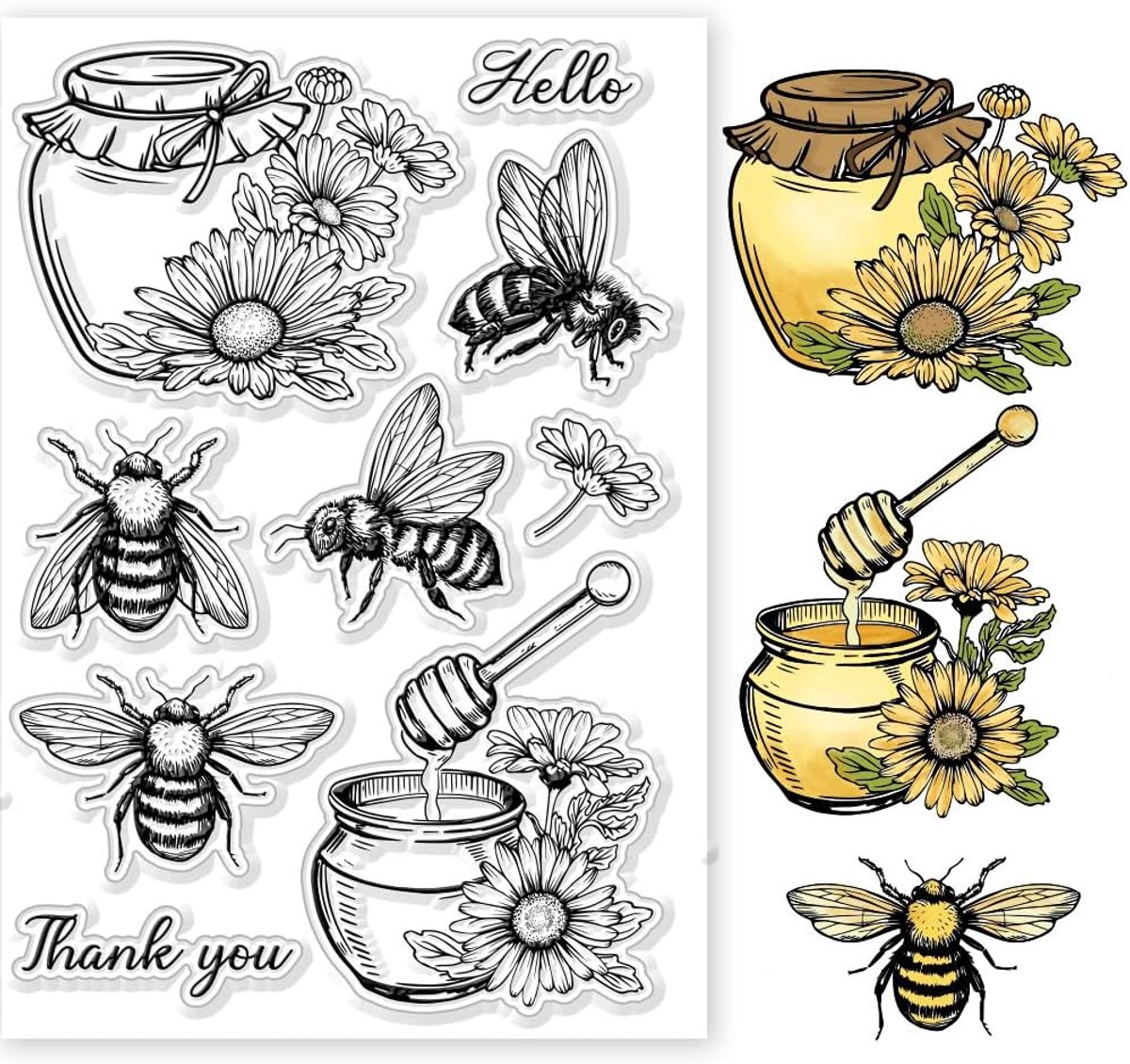 Bijen en Honingpotjes Heldere Stempels voor DIY Scrapbooking Daisies Bloemen Siliconen Heldere Stempels Transparante Stempels voor Kaarten Maken Fotoalbum Journal Huisdecoratie