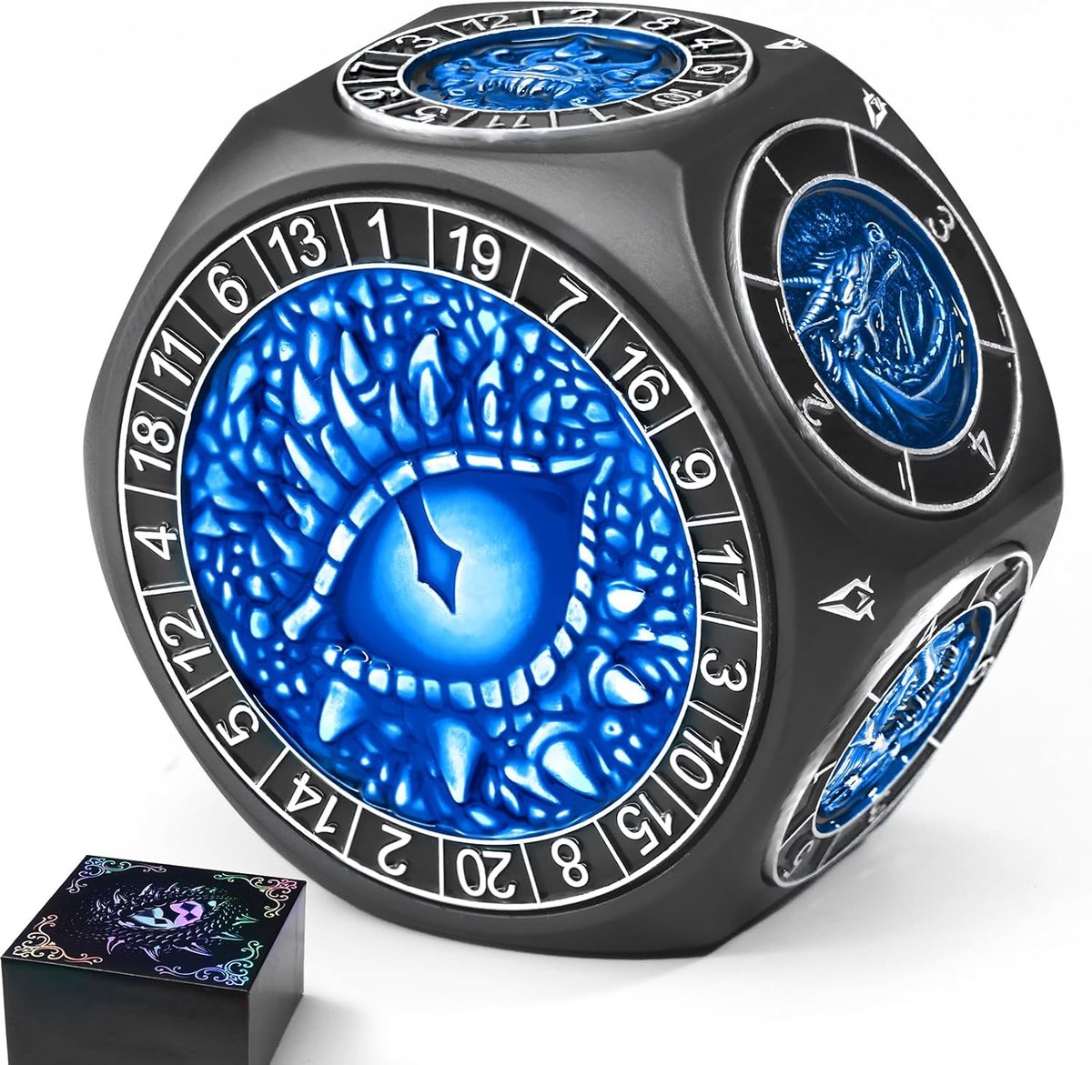 8-in-1 DND-dobbelstenenset, metalen spinnerdobbelstenen met twee D20, 3D-monsters en soepel draaimechanisme, ideaal voor rollenspellen, D en D (Dungeons and Dragons) dobbelstenen cadeau (zwart