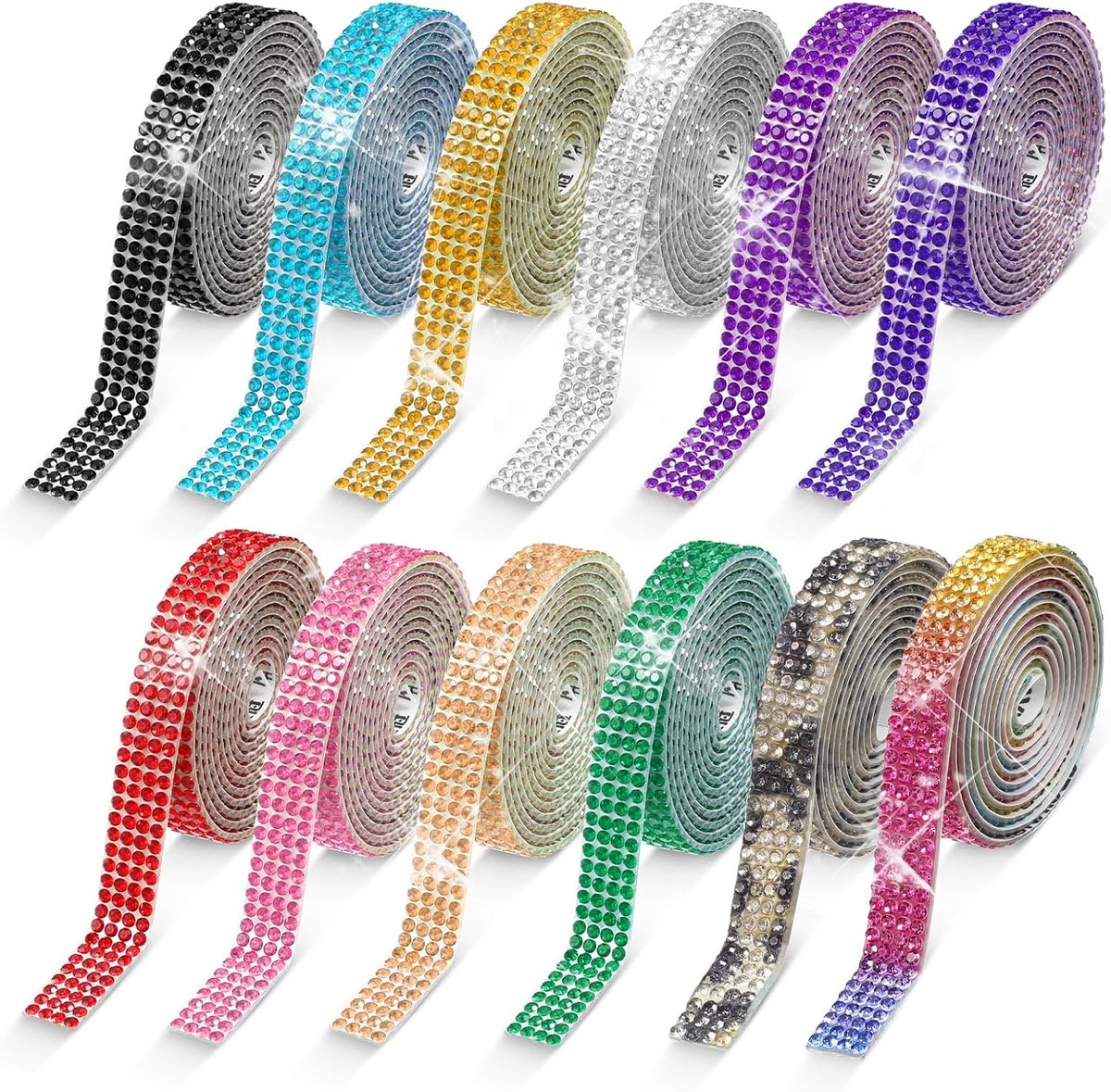 Zelfklevend 12 rollen 1 yard 4 rijen kristal diamant band strass-steentjes zelfklevend glitterlint