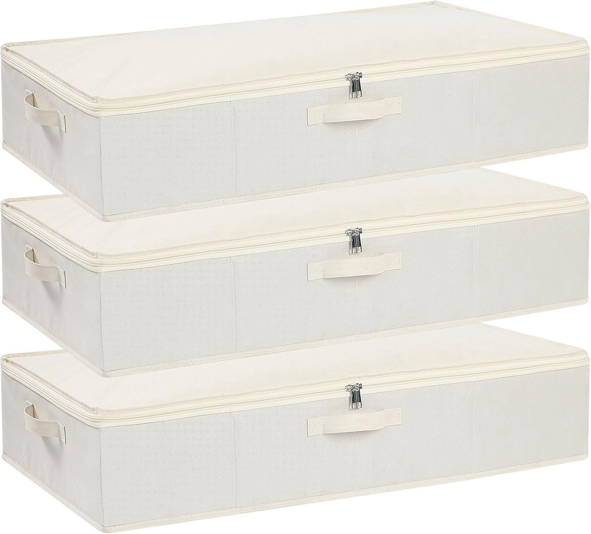 Opbergcontainers voor onder het bed, organizers, onderbed kledingdozen met versterkte handgrepen voor deken, lakens, kleding, schoenen, beige, 3-pack, 80 × 40 × 15 cm