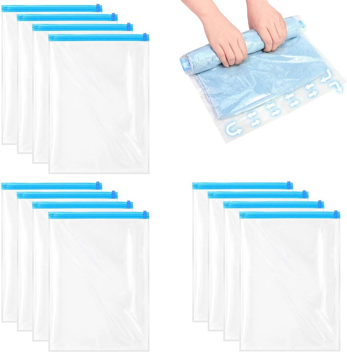 Vacuümzakken voor Kleding,50 cm x 35 cm voor Zakenreizen,Vakanties | Compressiezakken om op te Rollen,Geen Luchtpomp Nodig,Vacuümzakken voor Kleding Reizen,Verhuizingen (Transparant)