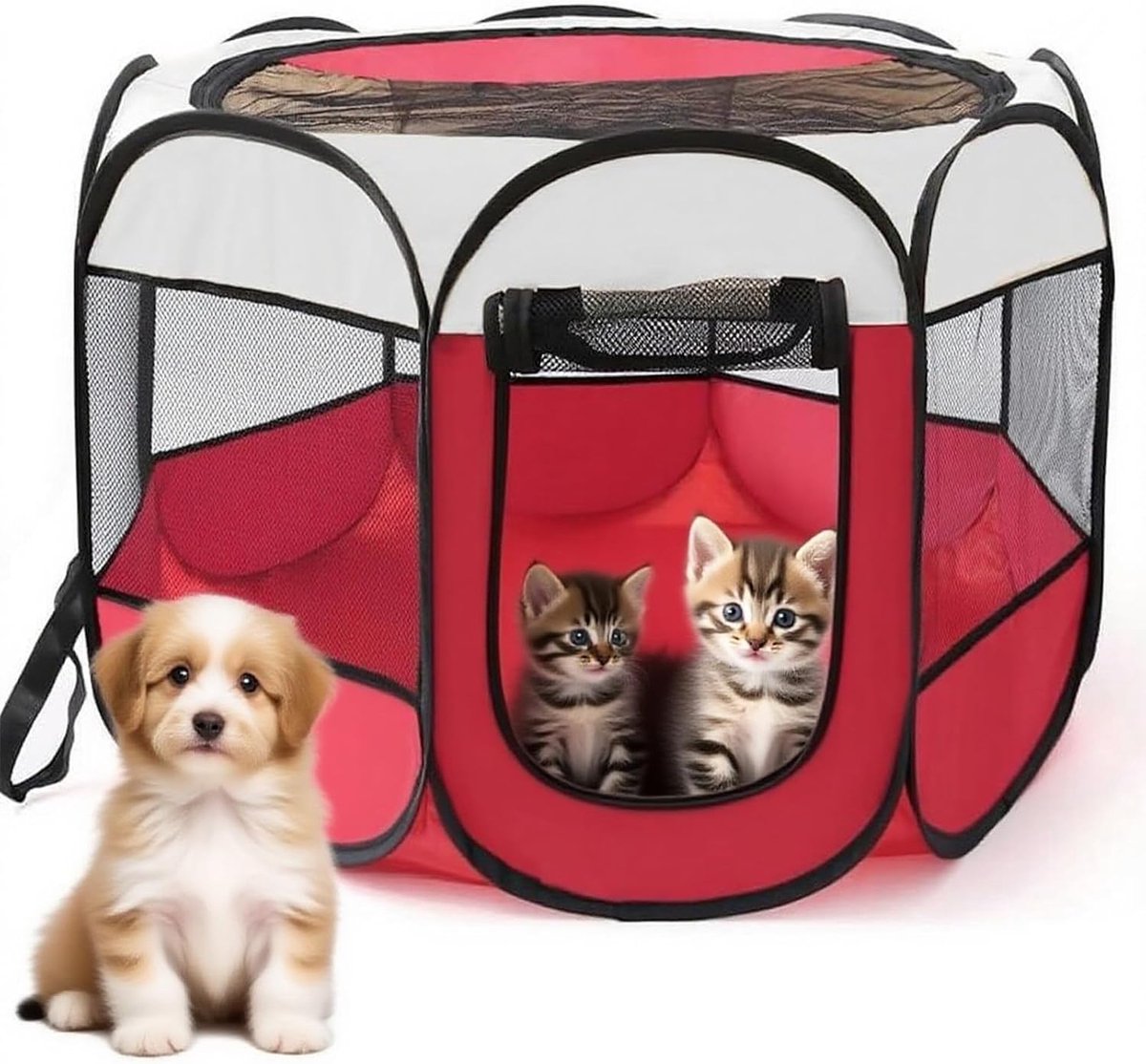Hondenhok voor binnen, 74 x 74 x 43 cm, inklapbaar, voor katten, voor buiten, voor puppy's, kittens, konijnen