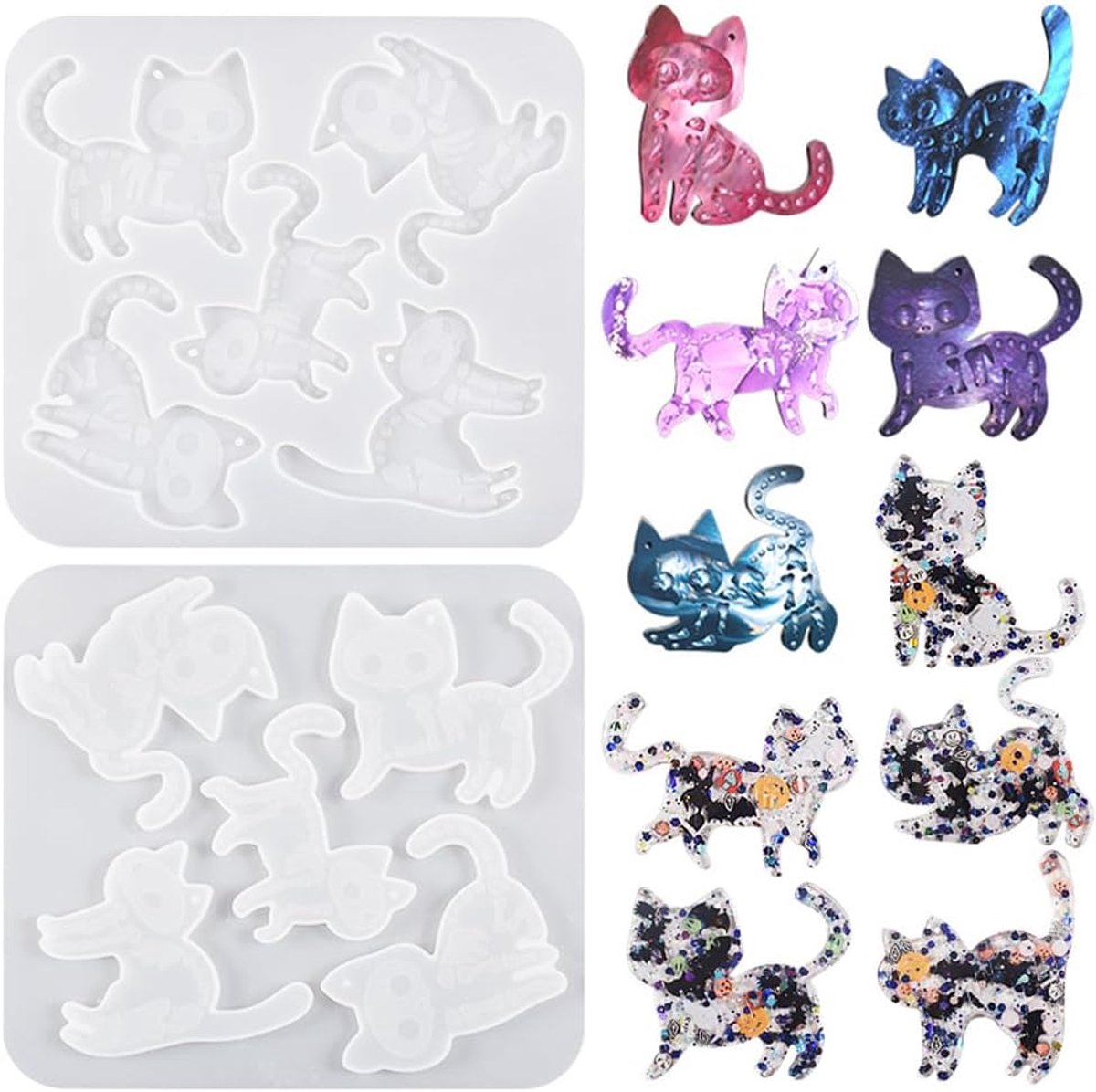 mal voor katten, kattenvorm, glas, siliconen, om te knutselen, hangers, halsketting, oorbel
