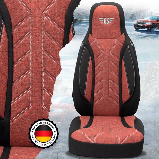 Autostoelhoezen voor Fiat 500 BJ vanaf 2007 – Stoelhoezen voor bestuurder en passagier in Zwart/Rood