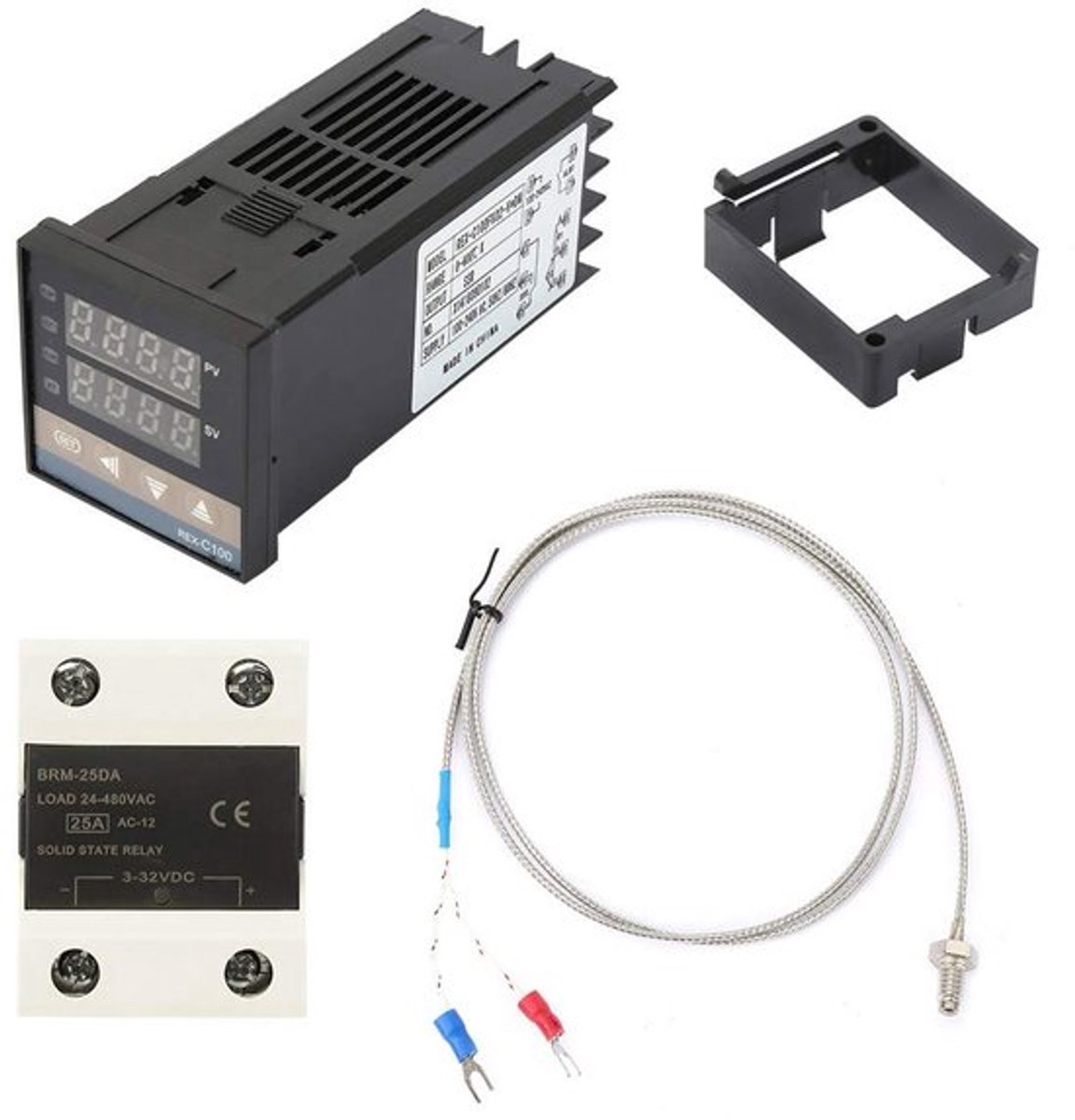 Digitale PID Temperatuur Controle Kits (0-400°C) + 25A SSR + 1m M6 K Type Thermokoppel