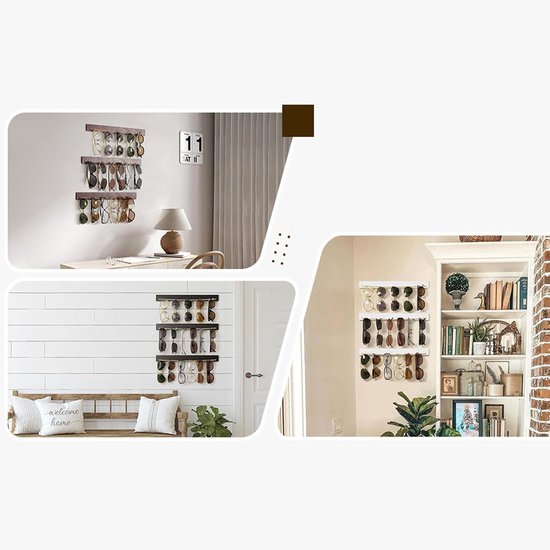 Zonnebrilrek Hout - Brillenhouder Wand - Zonnebrillen Opbergen - 3 Houders - 406 cm - Houtkleur — afbeelding 2