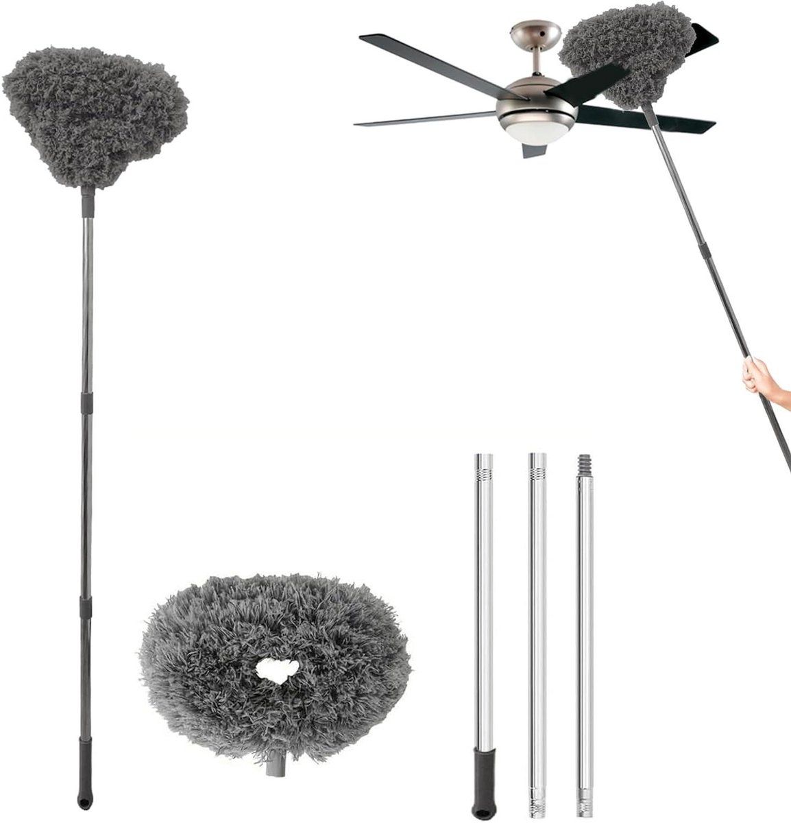 Ventilator Reiniger - Stofborstel Afstofborstel - Huis Schoonmaken - 360 Graden Stofafstotend - 300g 127cm - Grijs