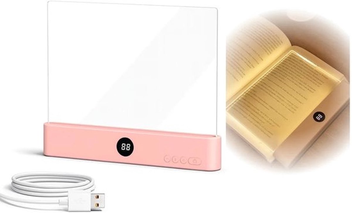 Oplaadbaar LED-leeslampje met bladwijzerfunctie, USB-clip, geschikt voor lezen naast het bed en tijdens het lezen van boeken - roze
