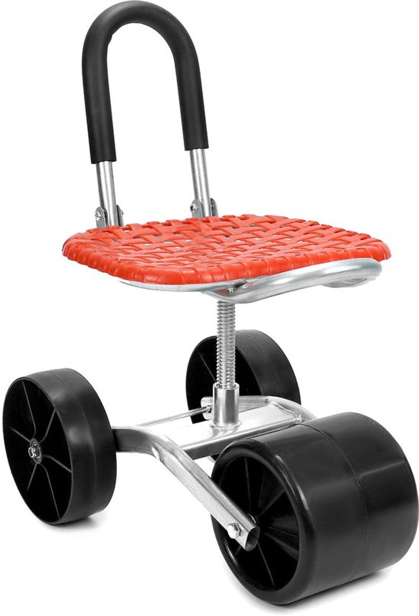 ® tuinkruk met wielen, rolzitting voor tuinieren, 360 ° draaibaar, rood, in hoogte verstelbaar, voor huishouden en tuin