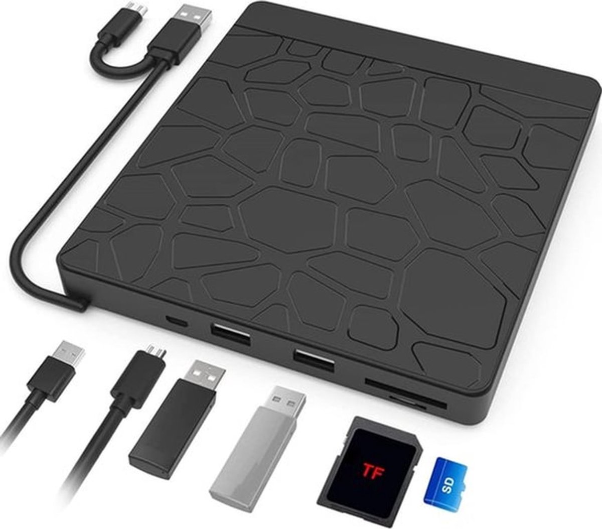 Externe cd-dvd-drive Geschikt Geschikt voor laptop: externe dvd-brander met USB 3.0 Type-C SD/TF kaartlezer en USB-poorten - externe CD DVD Drive Geschikt Geschikt voor laptop desktop MacBook Win11/10/8/7/XP Linux Mac OS Vista