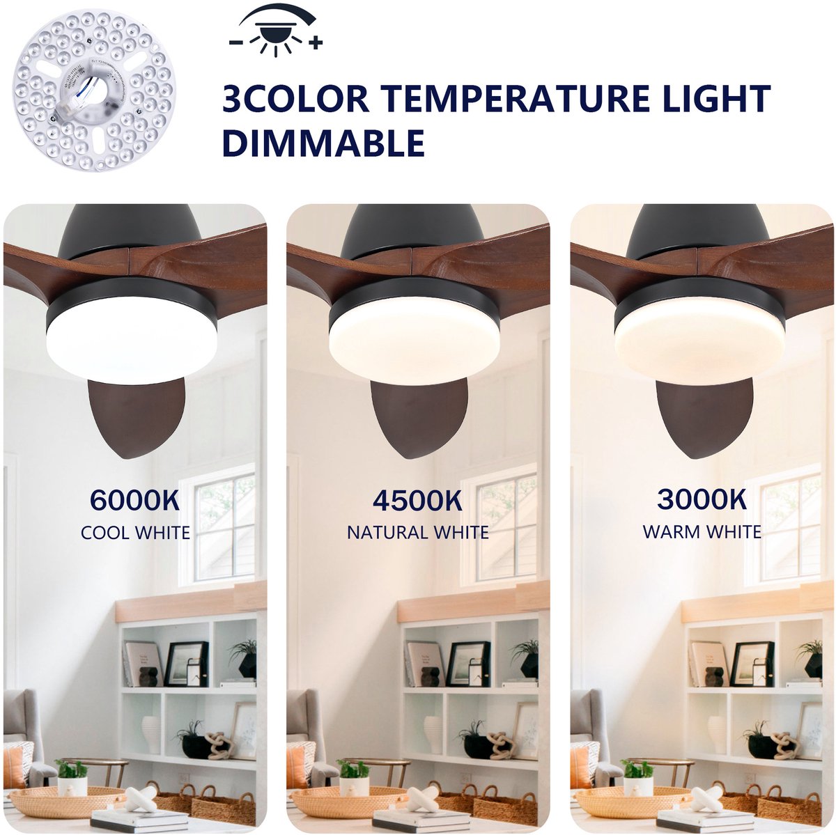 MIVRAY Plafondventilator Met Verlichting – 36 Inch, 3 Bladen, Dimbaar, 6 Snelheden, Timer – Massief Hout – Zwart – Woonkamer