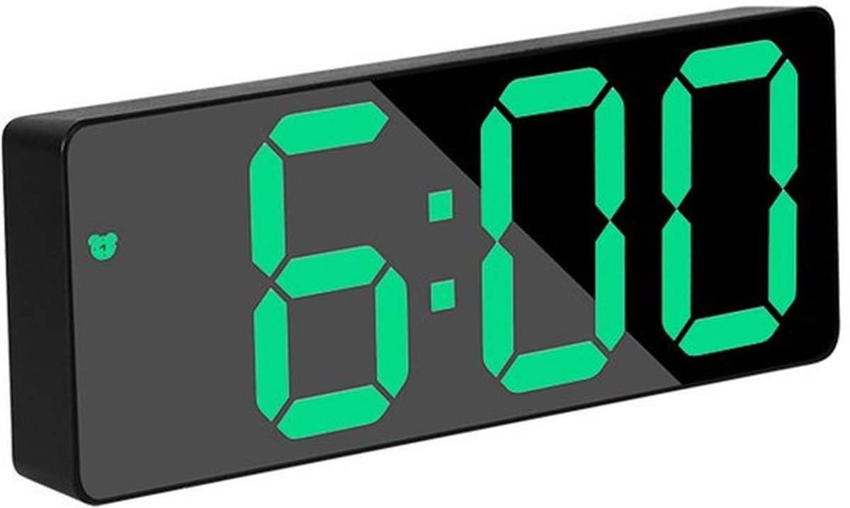 Een creatieve spiegelwekker met een multifunctionele LED-klok, digitaal LED-nachtlampje en dubbele batterij en voeding (groen licht)