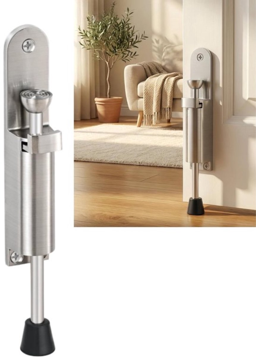 Voetbediende deurstopper - Veerbelast telescopisch - Telescopische deurstopper - Deurslotbeugel - 14,8*2,8*3,3 cm - Geschikt voor buiten-, commerciële en residentiële deuren - Zilver