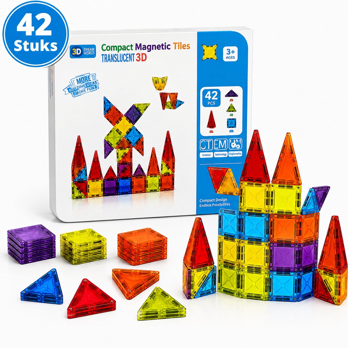 Magnetische Tegels - 42 Stuks - Mini Reisset - Sterke Magneten - Transparant - Magnetisch Bouwspeelgoed - Magnetische Bouwstenen - Educatief Speelgoed vanaf 3 Jaar - Magnetic Tiles