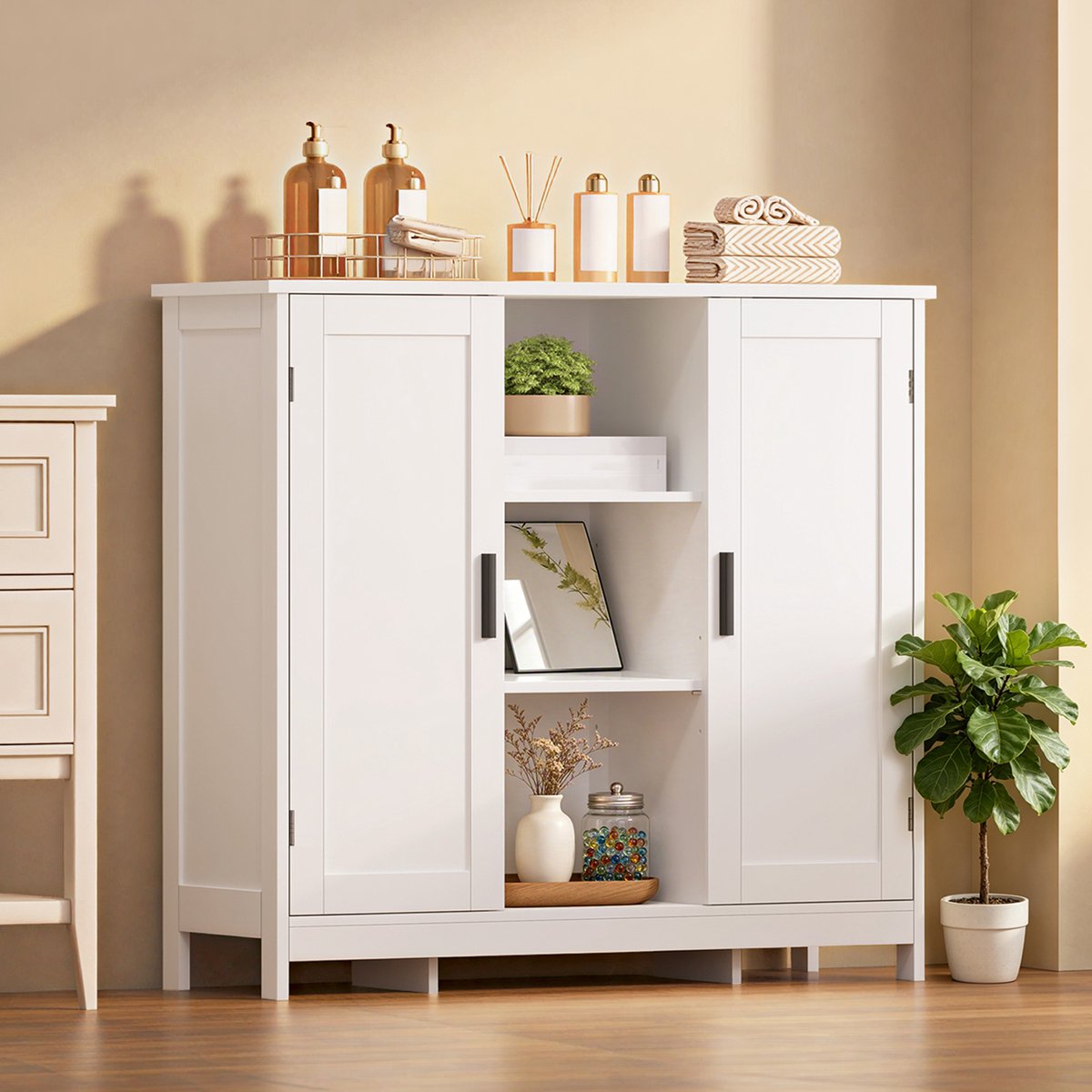 Keukenkast-2 Deuren - 3 Verstelbare Planken - 90×30×80cm - Wit