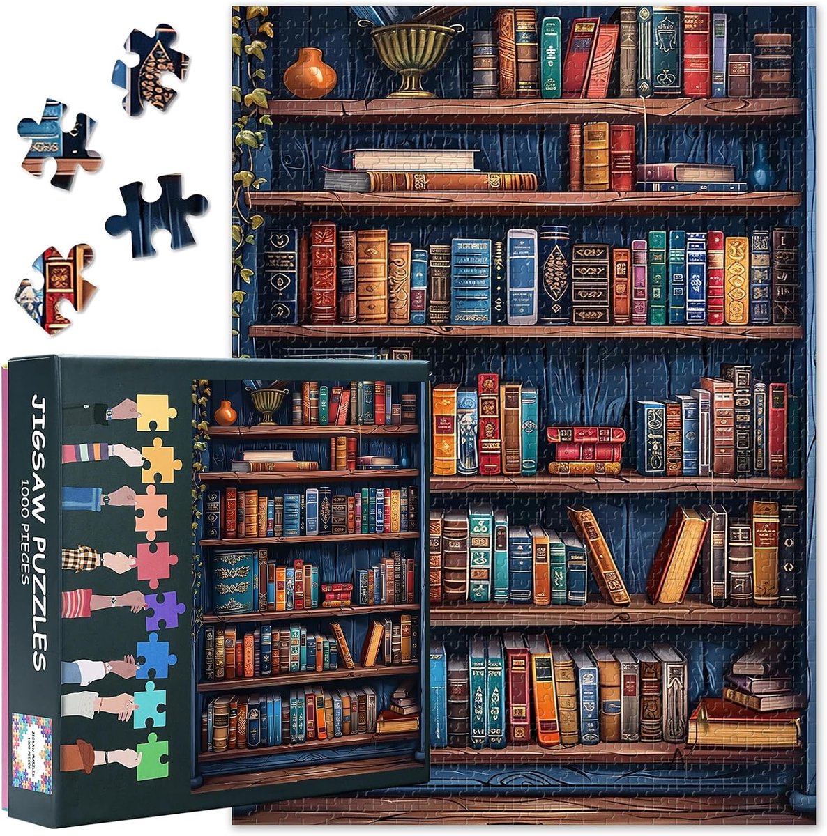 Boekenkast puzzels voor volwassenen 1000 stuks - vintage boeken design - uitdagende puzzel - perfect als woondecoratie - ShopVlot