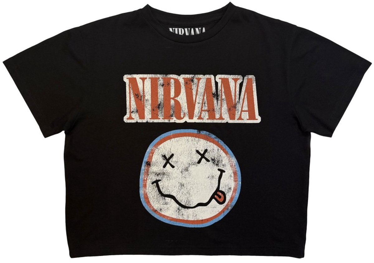 Nirvana - Distressed Logo Crop top - S - Zwart