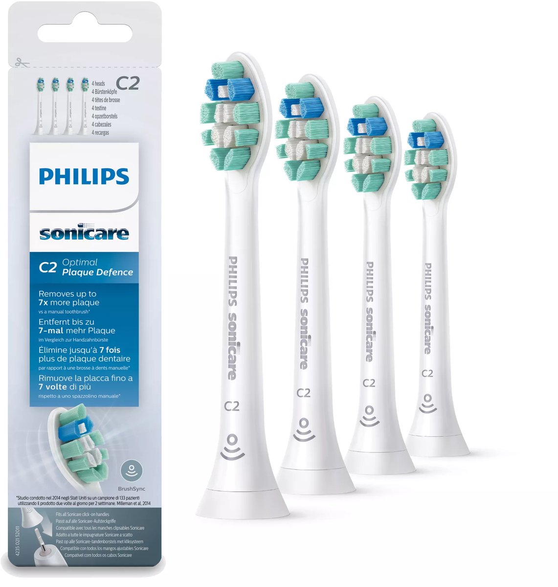 Bol.com Philips Sonicare C2 Optimal Plaque Defence HX9024/10 - Opzetborstels - 4 stuks aanbieding