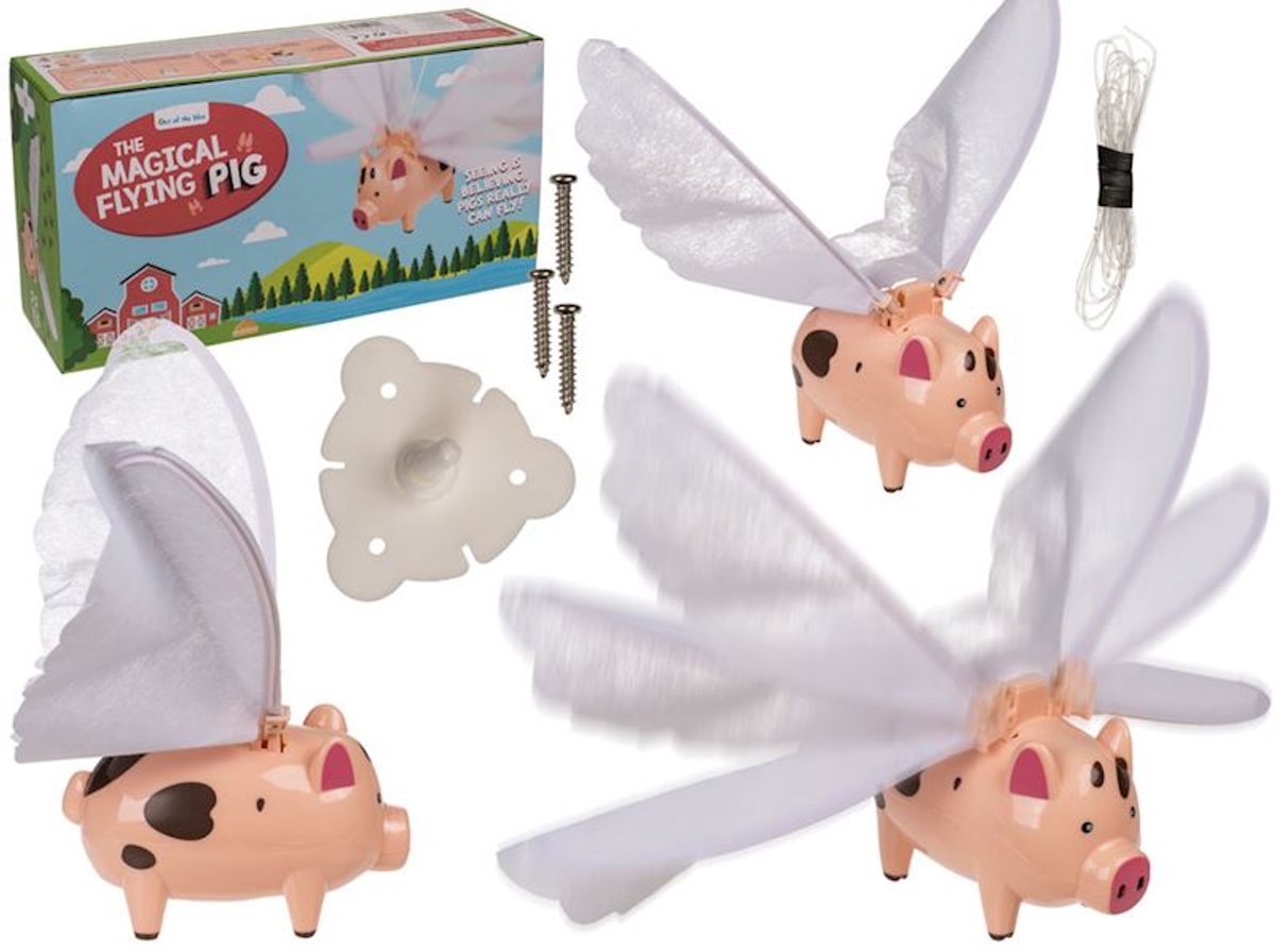 vliegend varken vliegt aan een snoer grappig gadget voor iedereen, leuk speelgoed en decoratie.