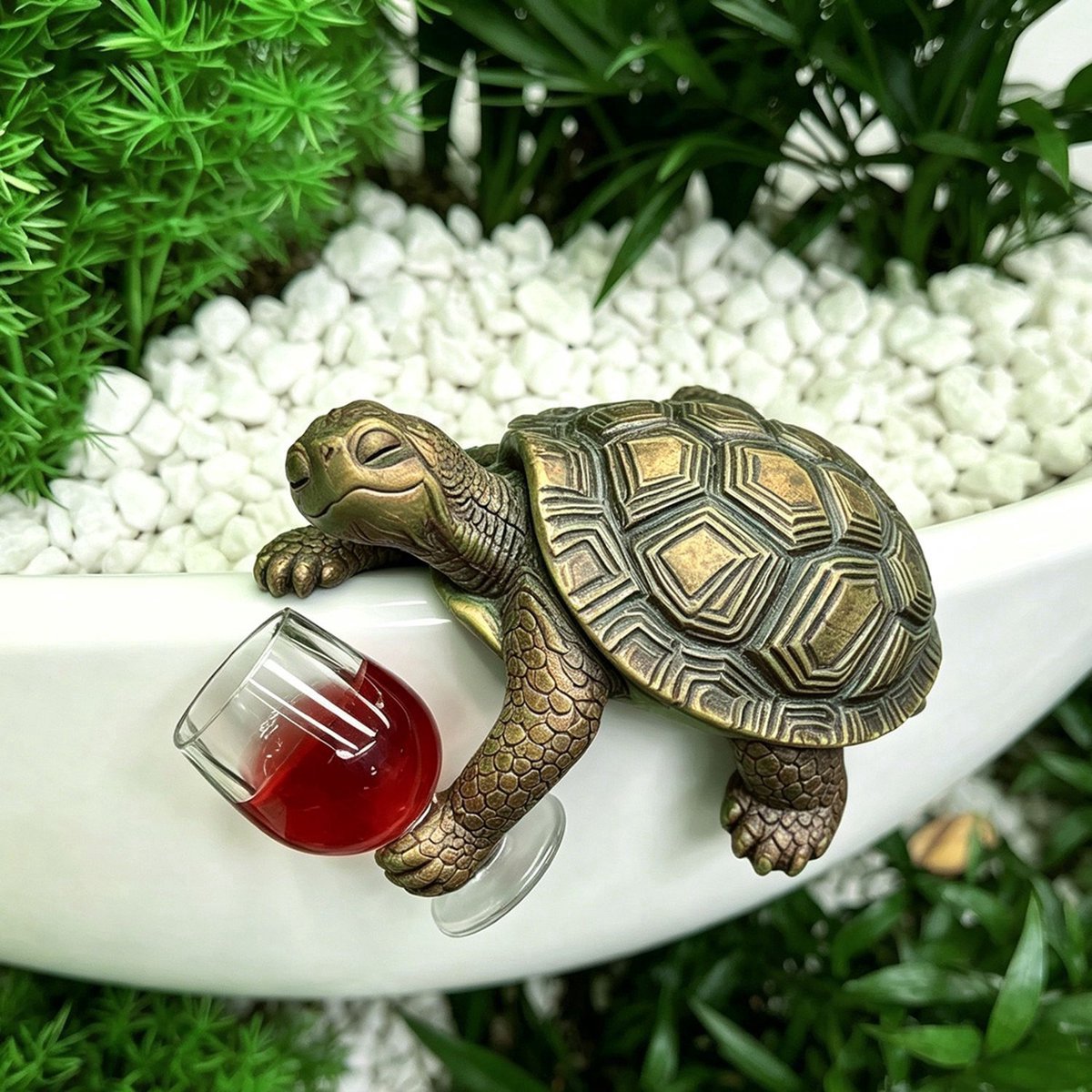 casalora Schildkröten Gartenfigur – Lustige Harz Deko mit Getränk – Kleines Tier-Ornament für Garten, Balkon, Terrasse und Innenbereich