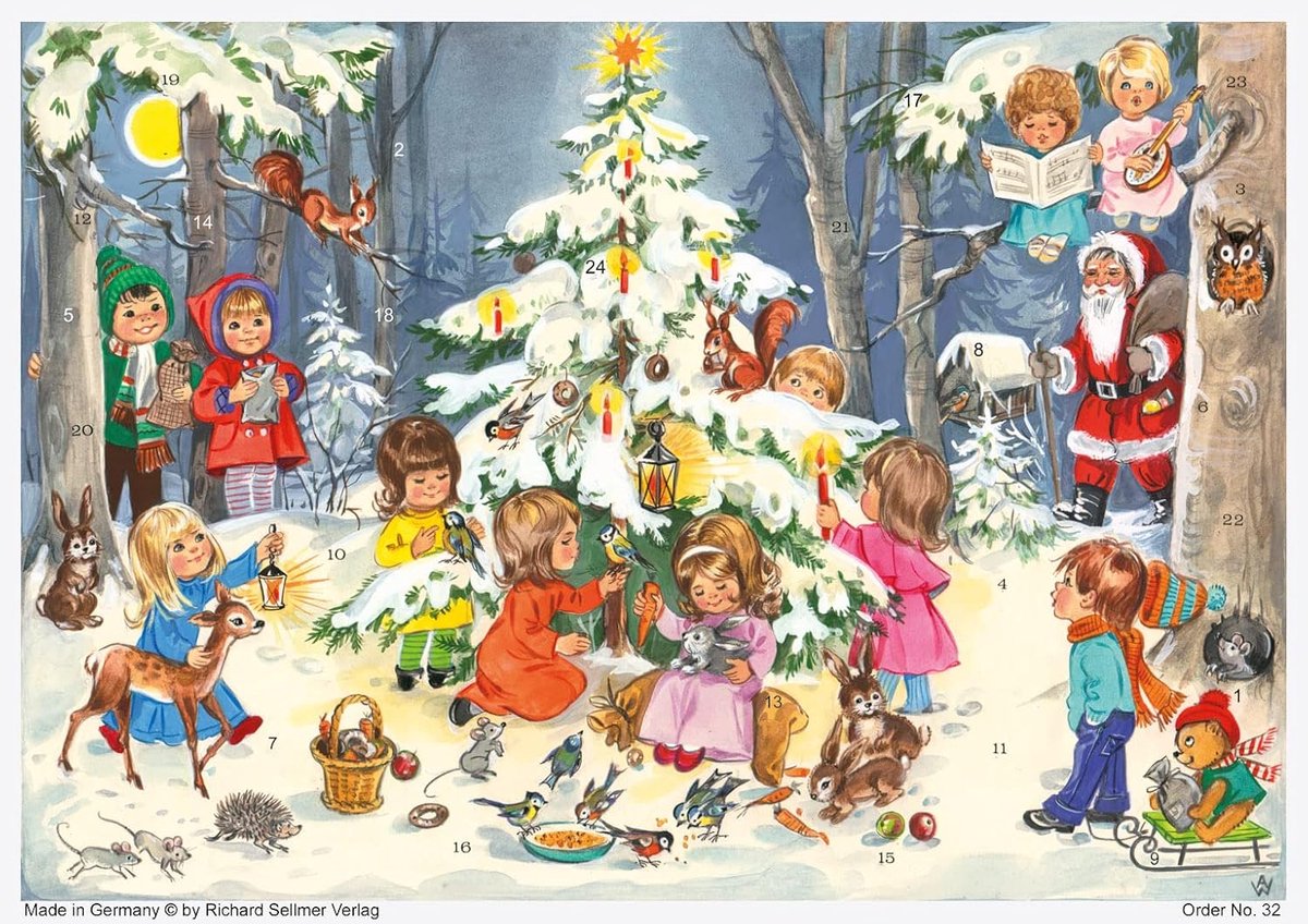 Adventskalender A4 - nostalgisch papier - met glitter - voor het hele gezin - SnelShoppen