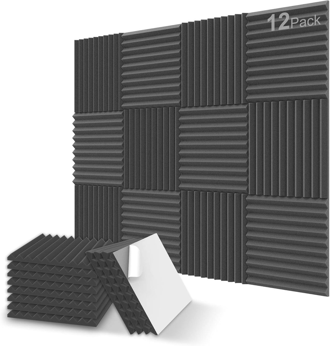 Akoestische schuim panelen 12-pack - 2.5 x 30 x 30 cm - Zelfklevend - Geluidsisolatie voor studio - SnelShoppen