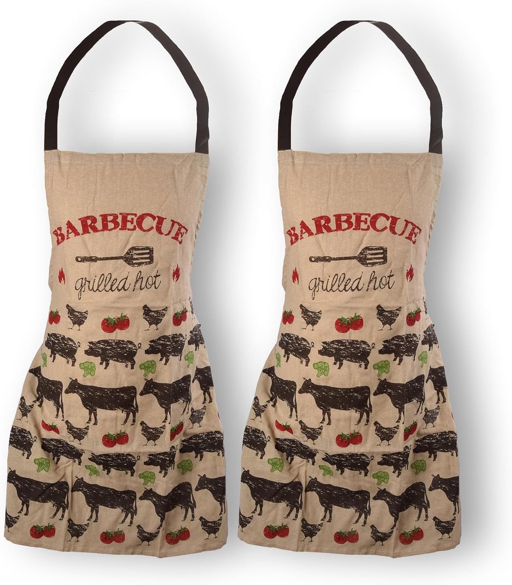 Keuken Schort Set - Beige, 210g - Verstelbare 100% Katoenen Schorten - Professionele Kwaliteit voor Thuisgebruik - SnelShoppen